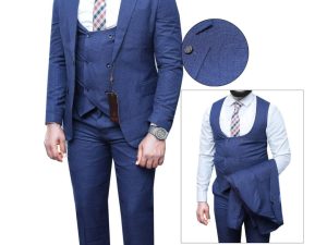 Men’s 3 Piece Slim Fit Suits One Button Blazer Vest Suit Pants with Tie