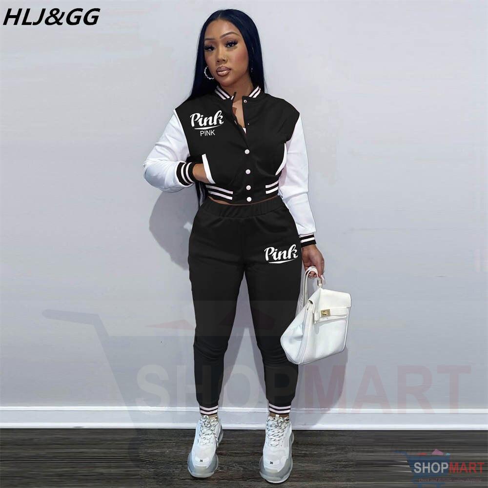 HLJ&GG Women Sportswear Baseball Uniform 2 Piece Set PINK Letter